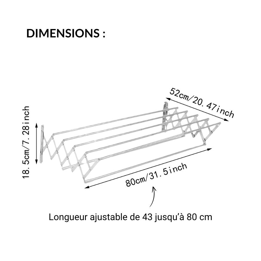 Étendoir à serviette mural rétractable pour salle de bain dimensions ajustables